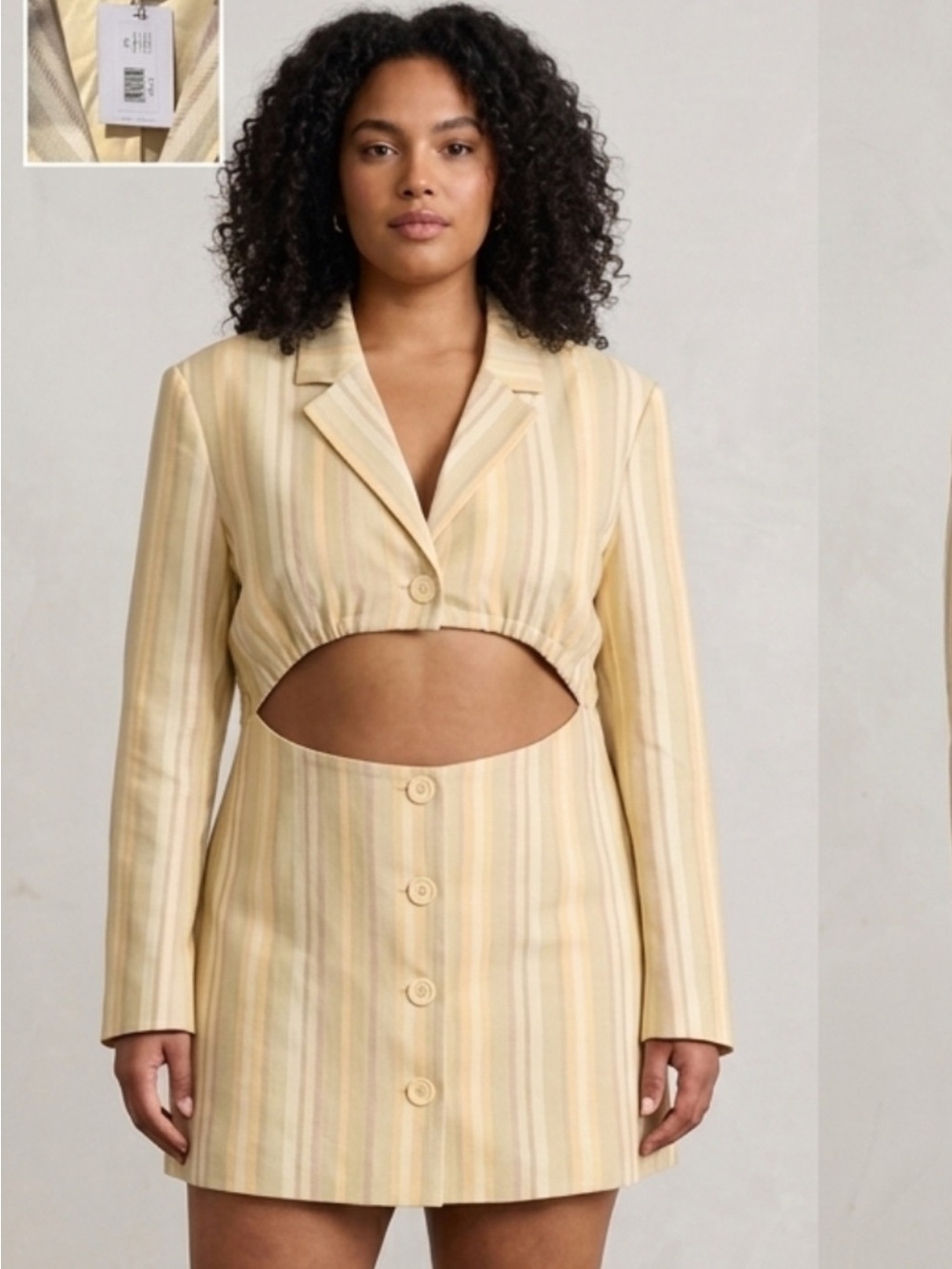 DANIELLE BERNSTEIN Pale Yellow Striped Cutout Blazer